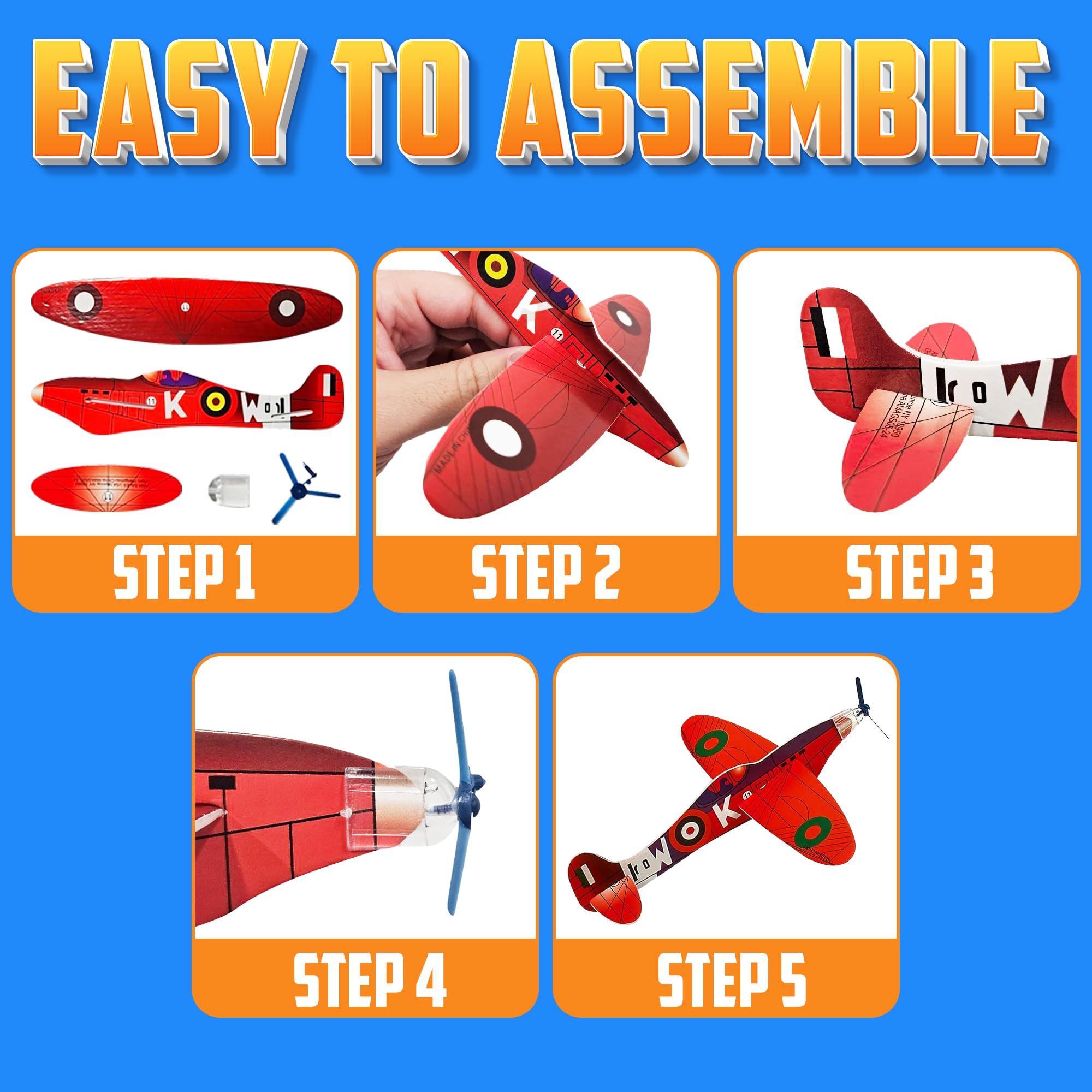 Bedwina Glider Planes Bulk (36-Pack) 8-Inch Bomber Airplane Gliders for Kids, Foam Paper Airplane Construction Kits for Kids Party Favors, Birthdays, Goodie Bag Stuffers and Outdoor Flying Toy